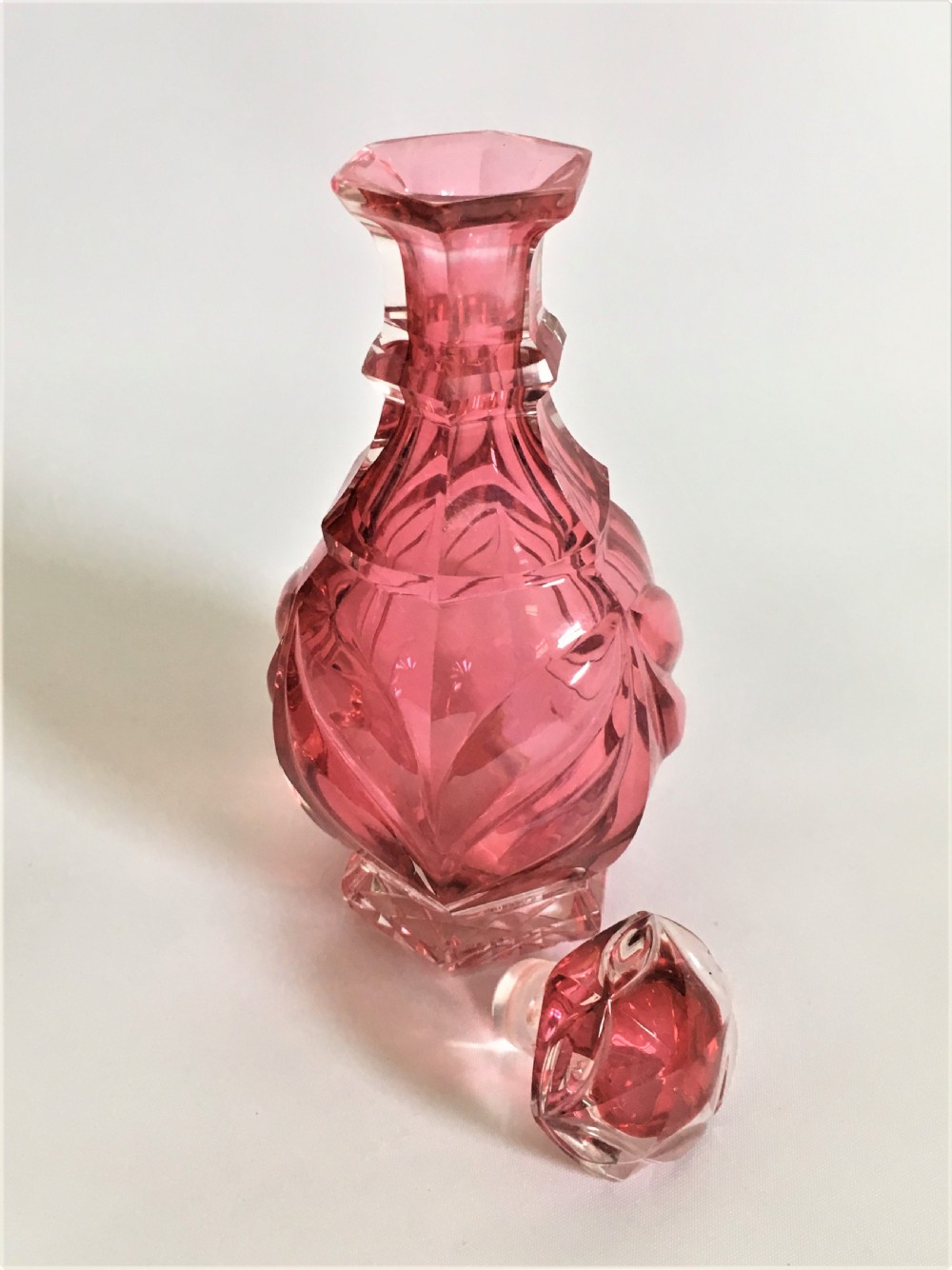 A Victorian cranberry gothic cut cologne bottle View V