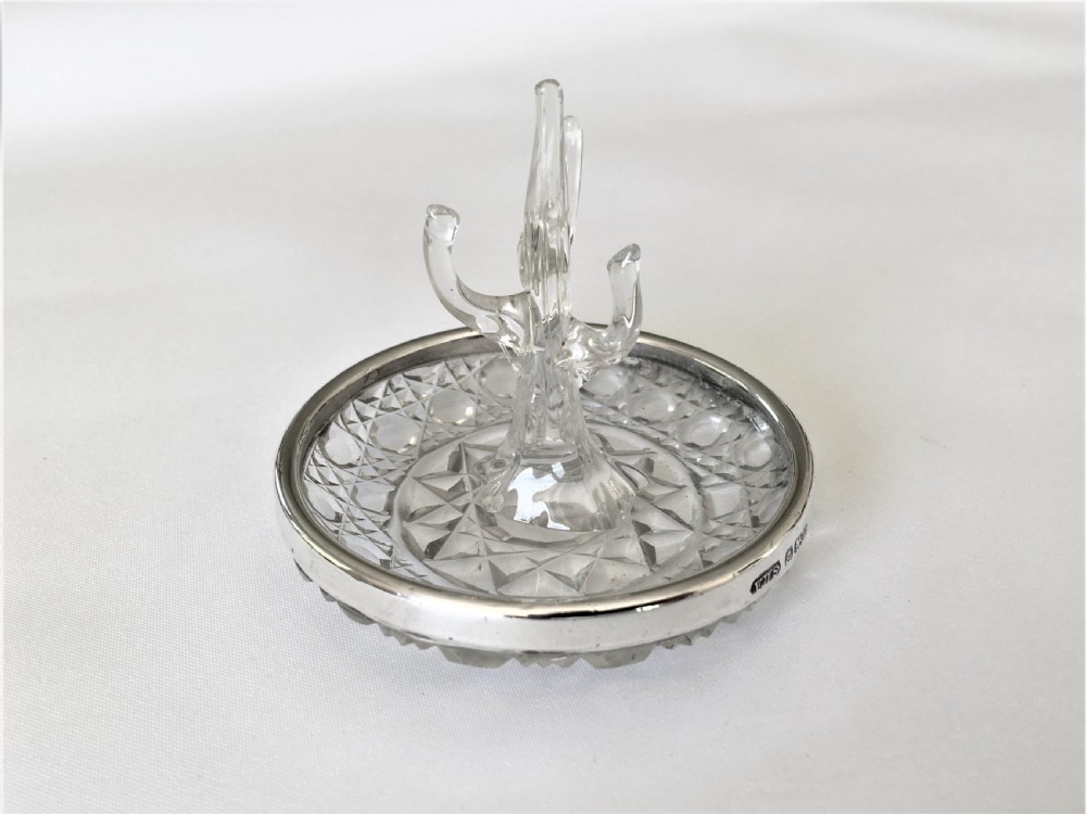 A unusual Edwardian silver mounted ring tree/trinket dish View II