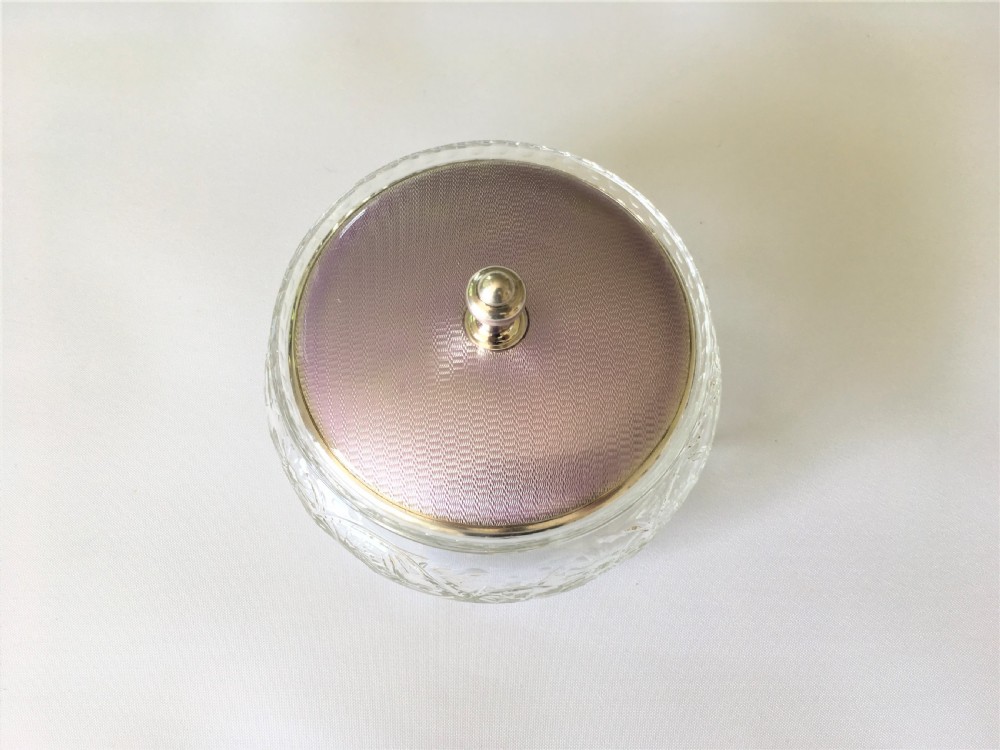 A gorgeous silver & guilloche enamel lidded powder bowl View II