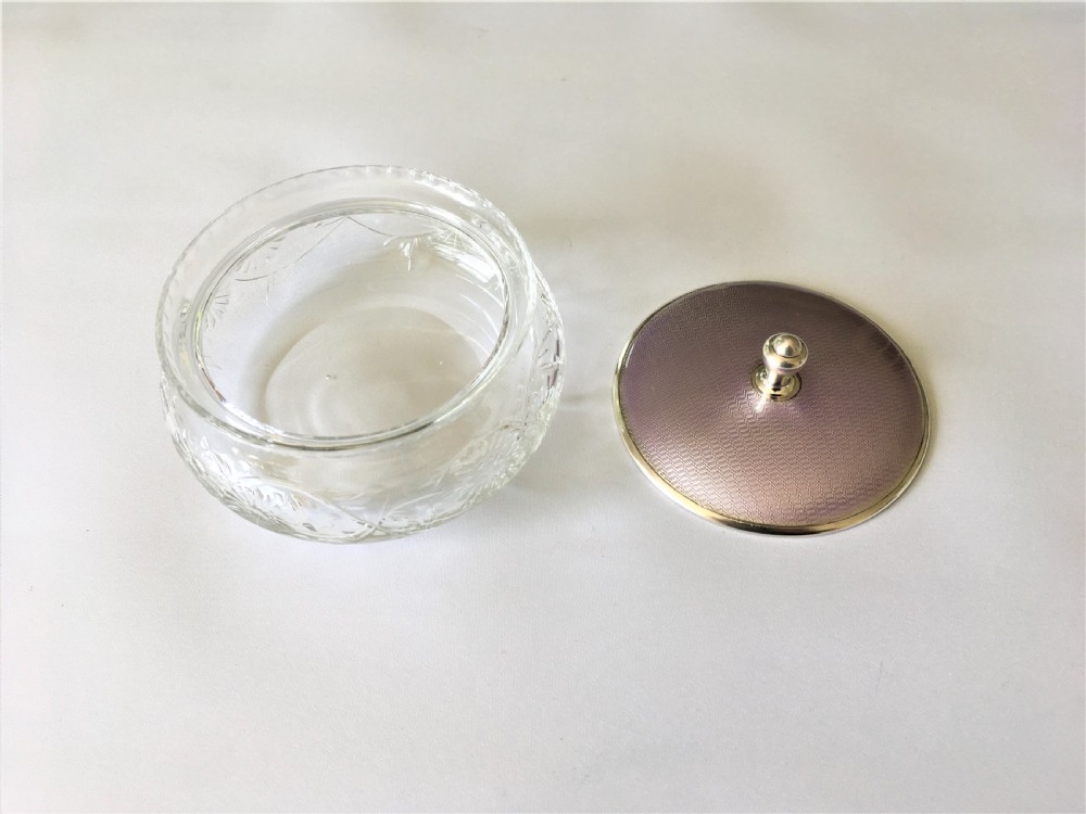A gorgeous silver & guilloche enamel lidded powder bowl View III