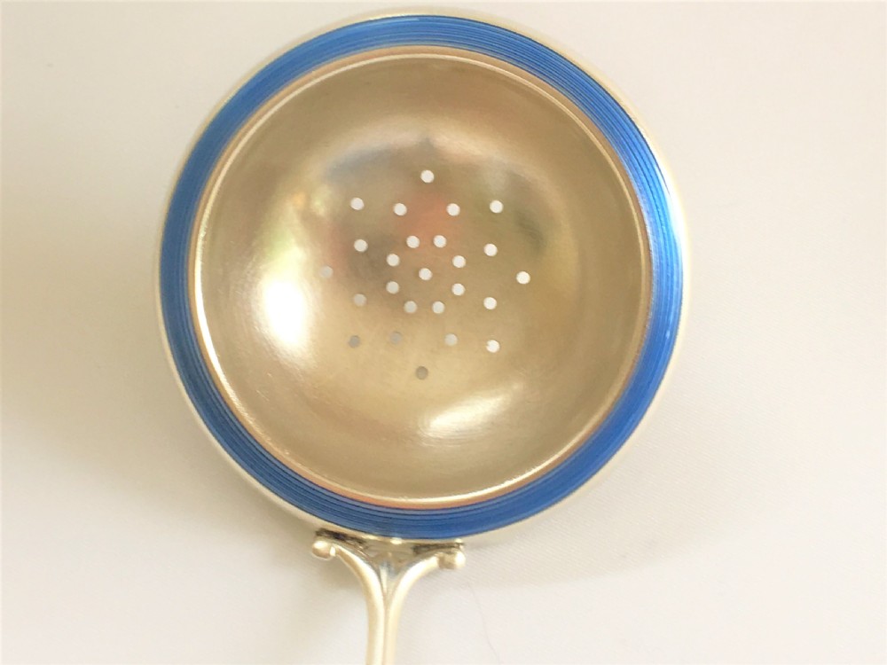 A Scandinavian silver & guilloche enamel tea strainer  View III