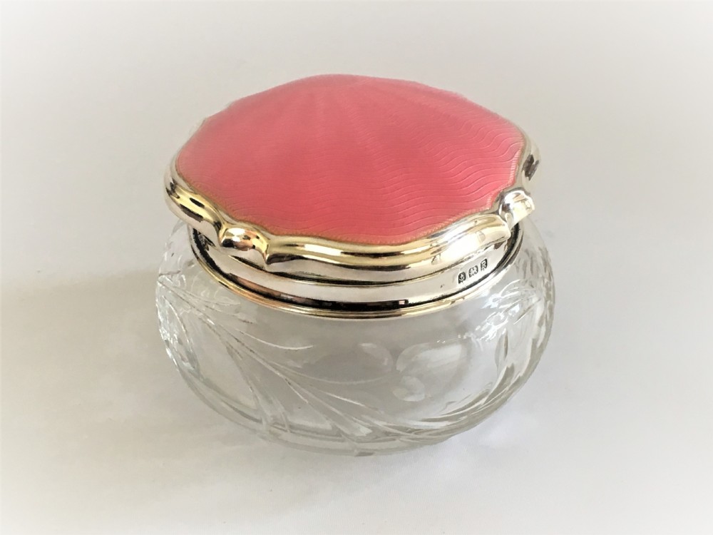 A superb Art Deco silver & guilloche enamel powder bowl