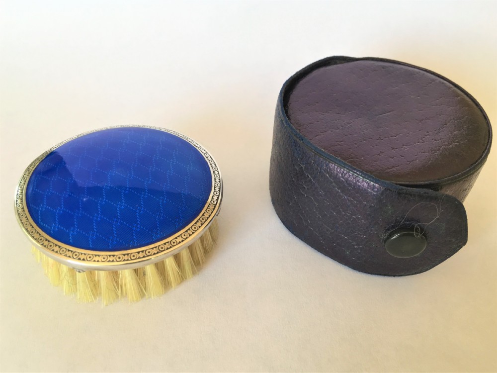 A rare silver & guilloche enamel card table brush