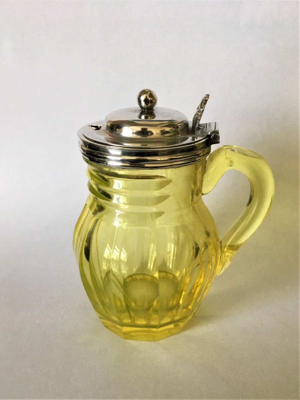 A rare Victorian silver & uranium glass mustard pot