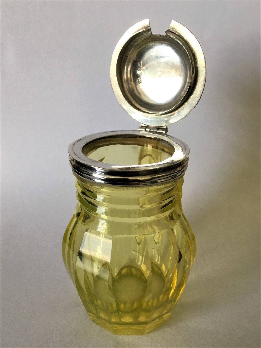 A rare Victorian silver & uranium glass mustard pot View III