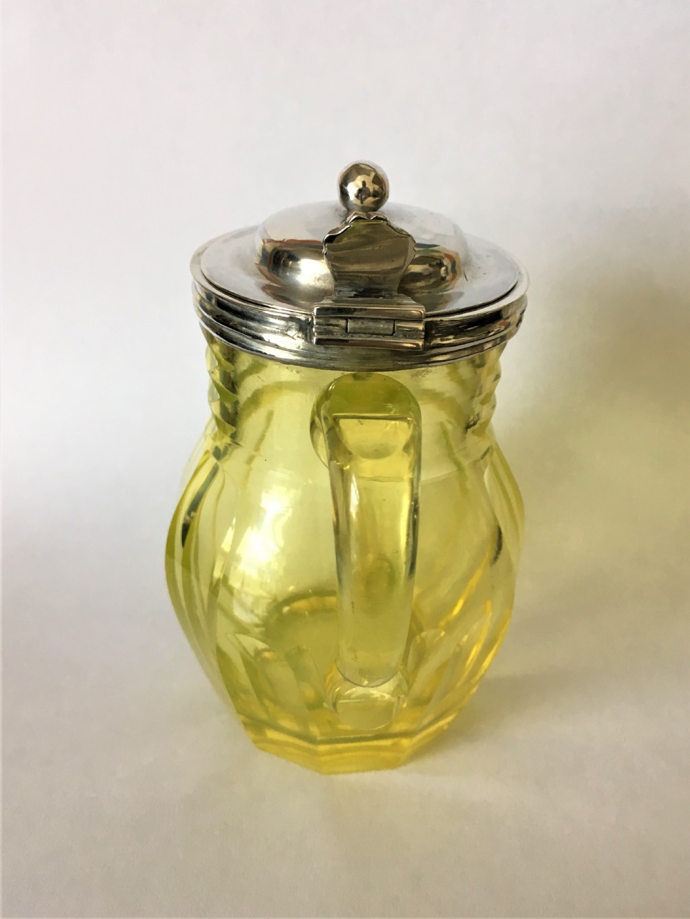 A rare Victorian silver & uranium glass mustard pot View V