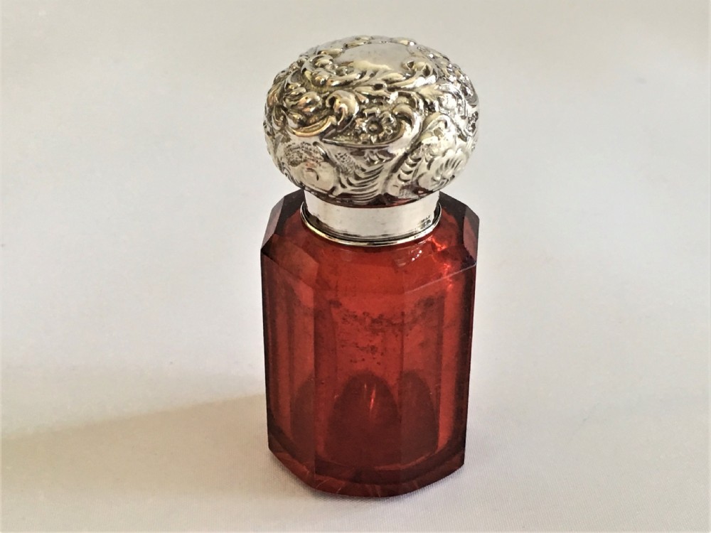 A lovely Edwardian silver & Cranberry large scent bottle