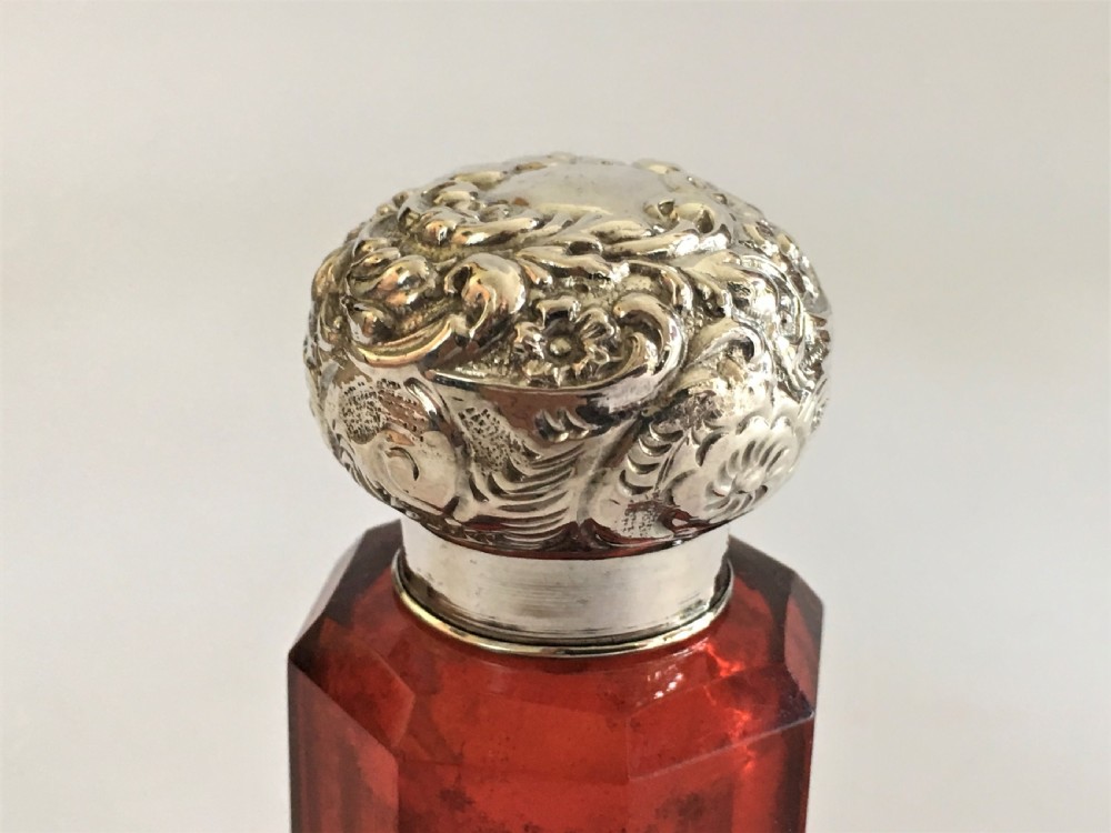 A lovely Edwardian silver & Cranberry large scent bottle View III