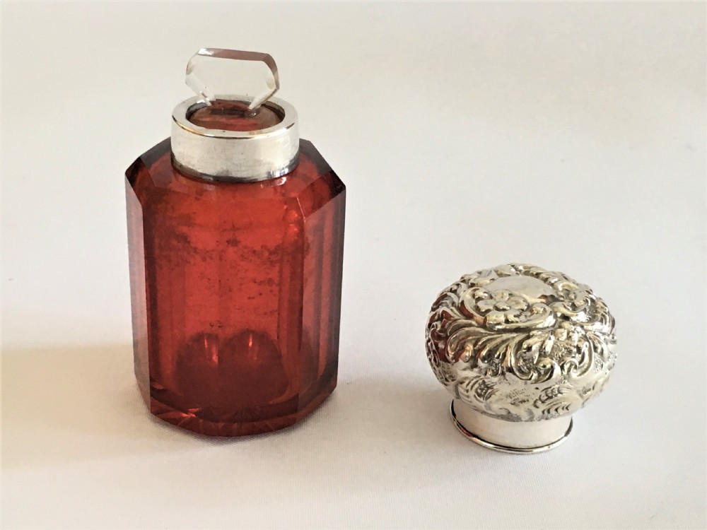 A lovely Edwardian silver & Cranberry large scent bottle View IV