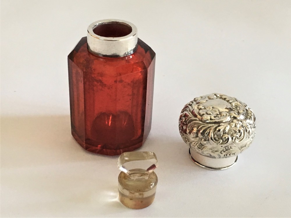 A lovely Edwardian silver & Cranberry large scent bottle View V