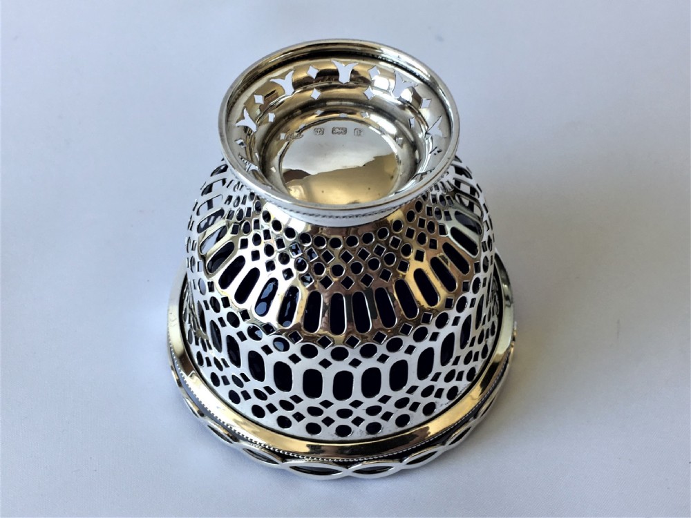 An Edwardian pierced silver swing handled bonbon basket View VI