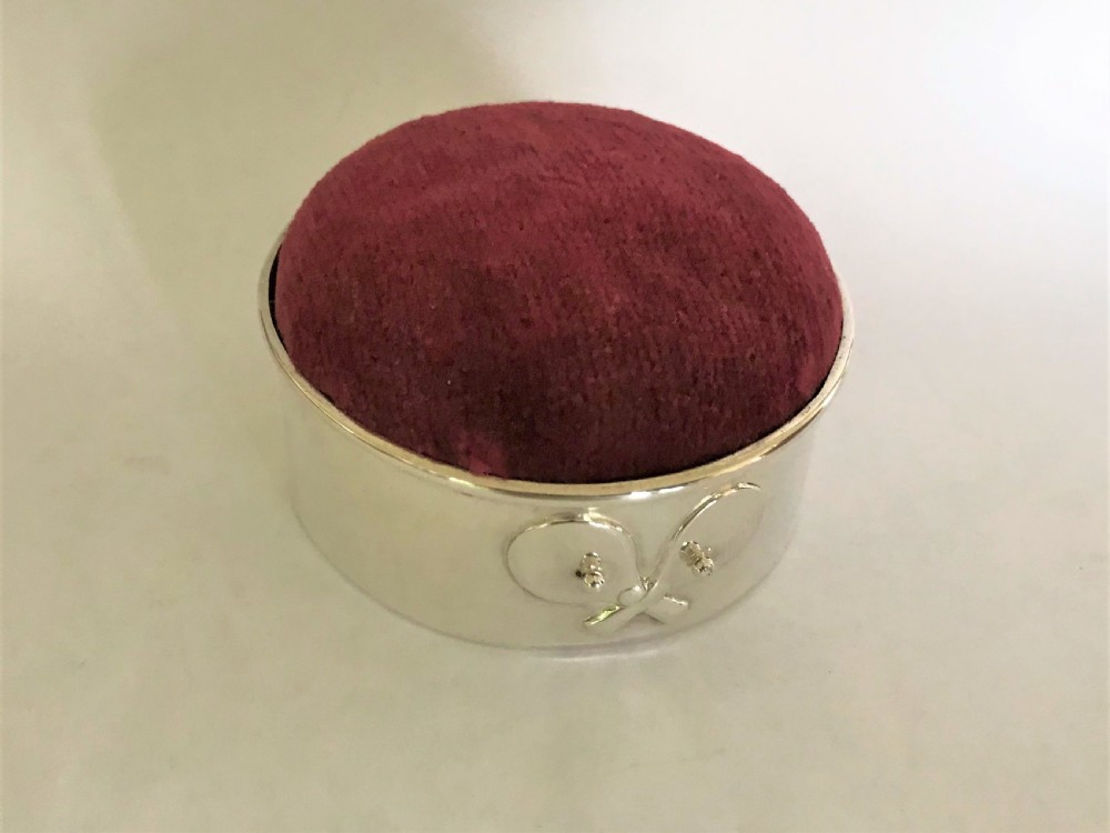 A rare Edwardian silver Tennis themed pin cushion View II
