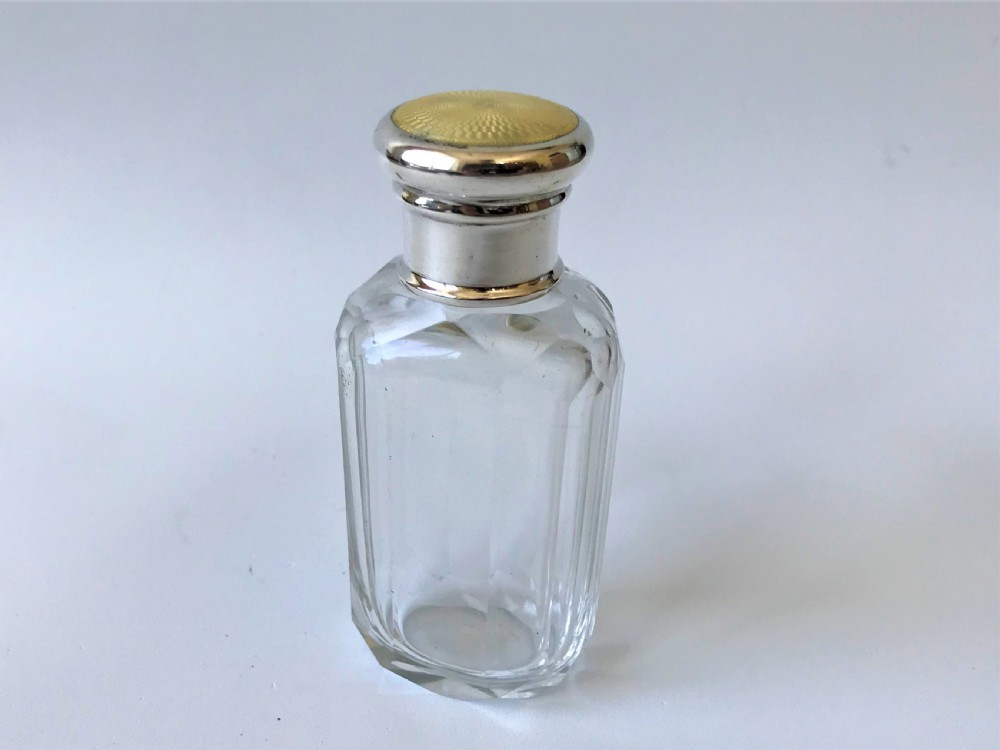 A lovely silver & guilloche enamel lidded toilet water bottle