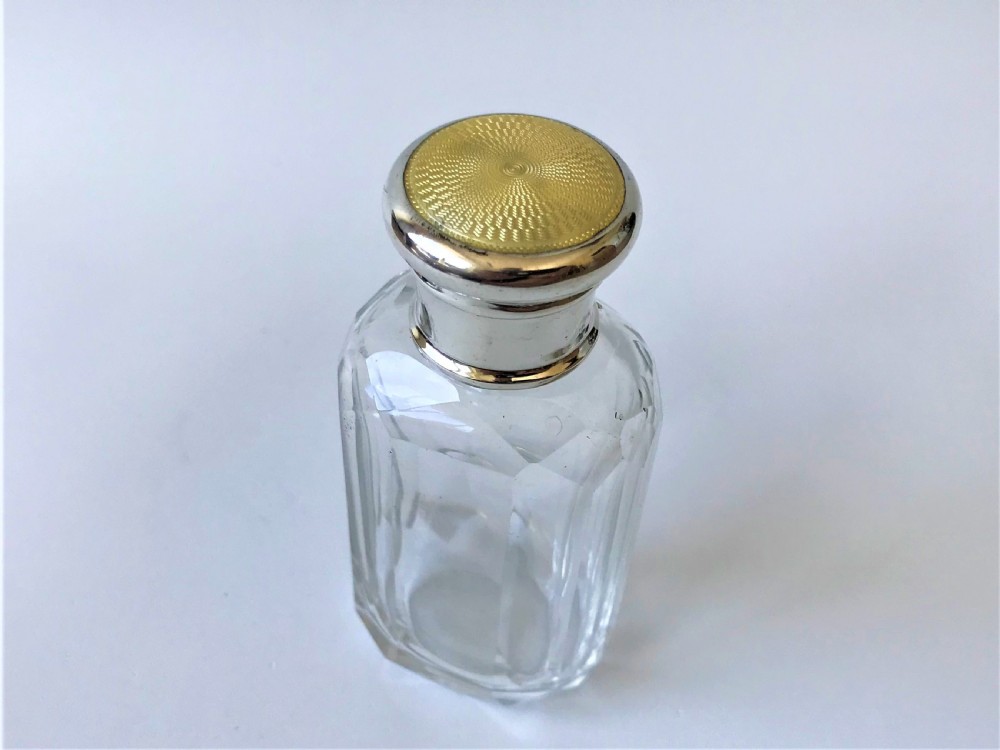 A lovely silver & guilloche enamel lidded toilet water bottle View II