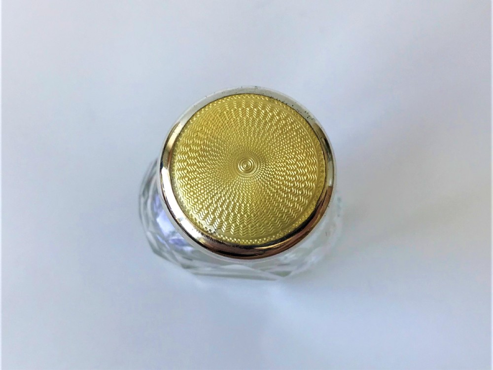 A lovely silver & guilloche enamel lidded toilet water bottle View III