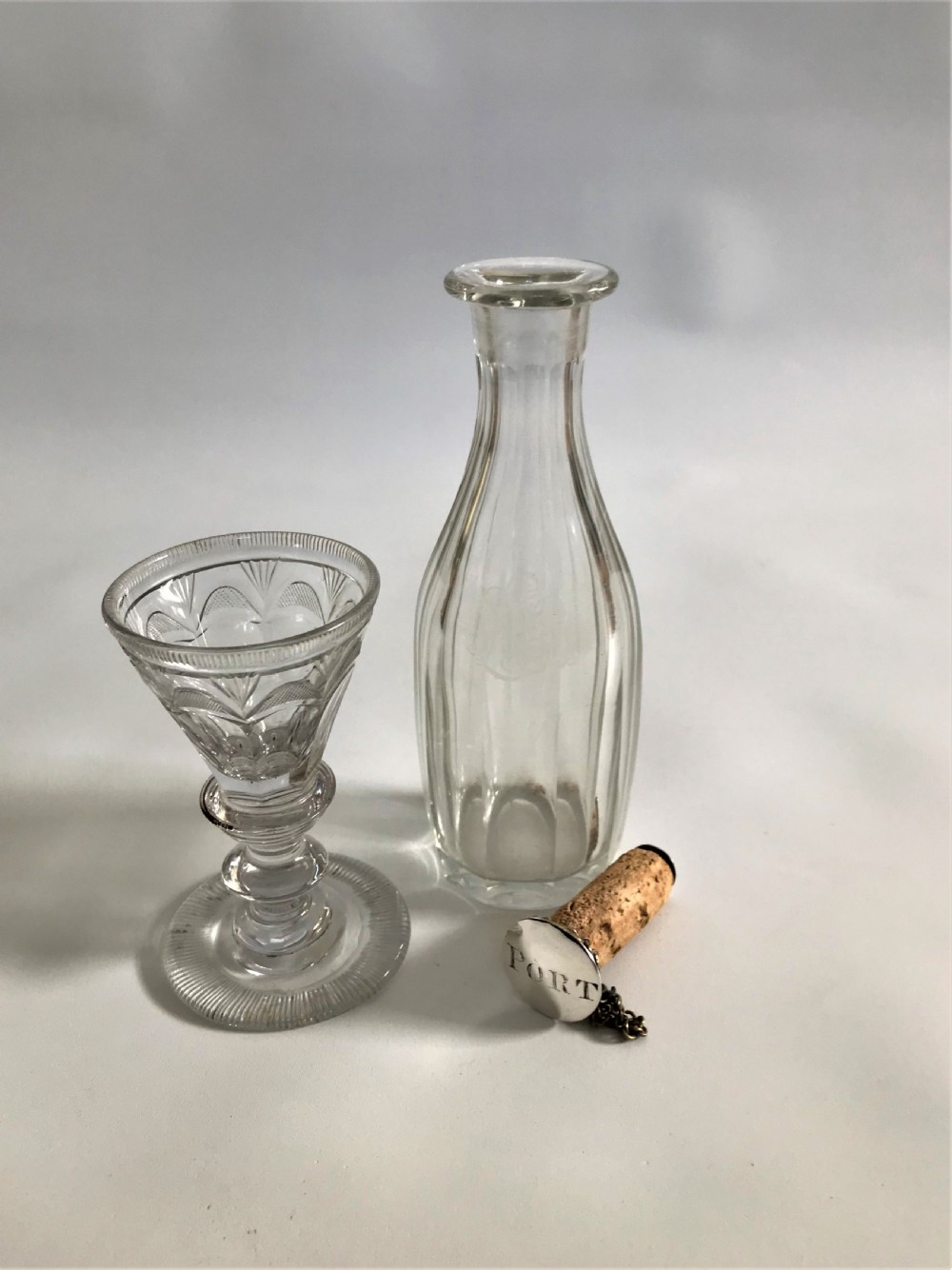A Georgian silver mounted Port noggin & glass View IX
