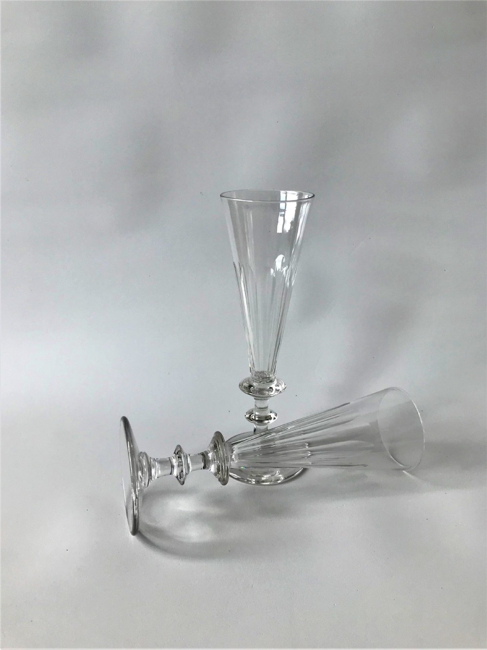 A gorgeous pair of Victorian cut glass champagne flutes View II