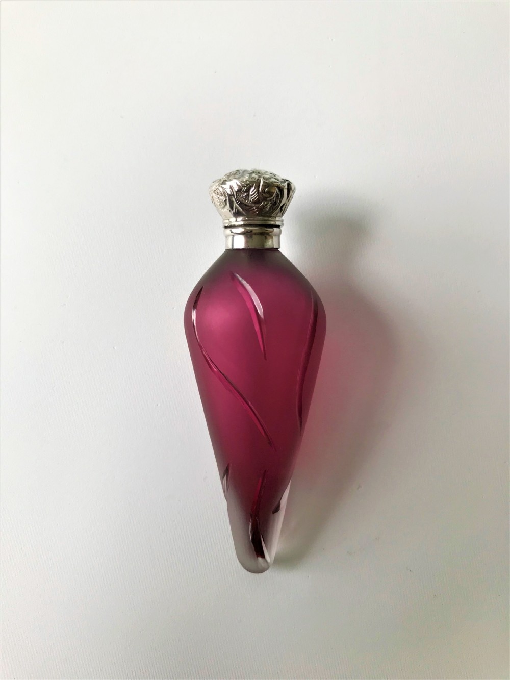 A rare Victorian silver mounted satin glass scent bottle View III
