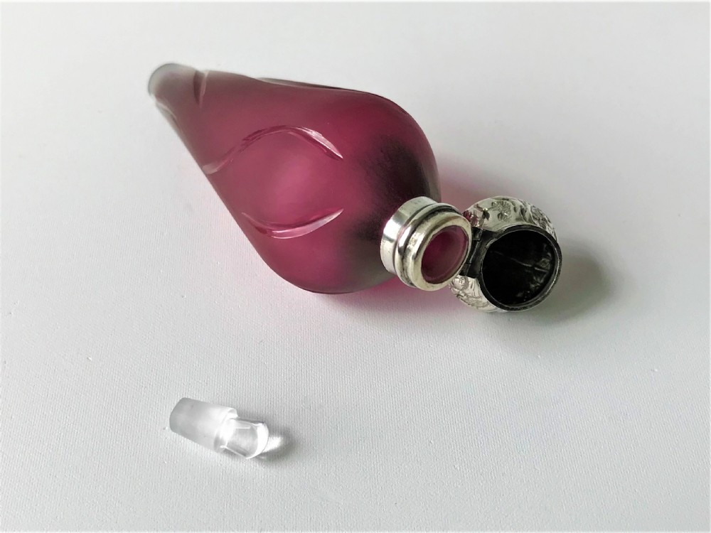 A rare Victorian silver mounted satin glass scent bottle View V