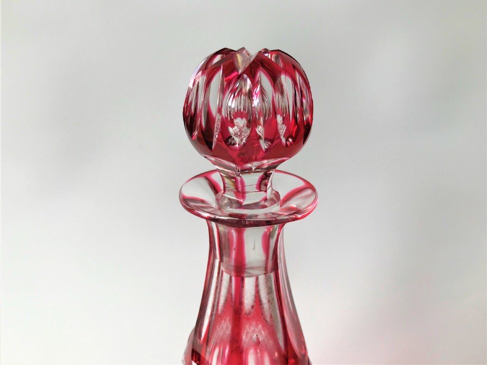 A lovely Victorian cranberry cut glass deanter View III