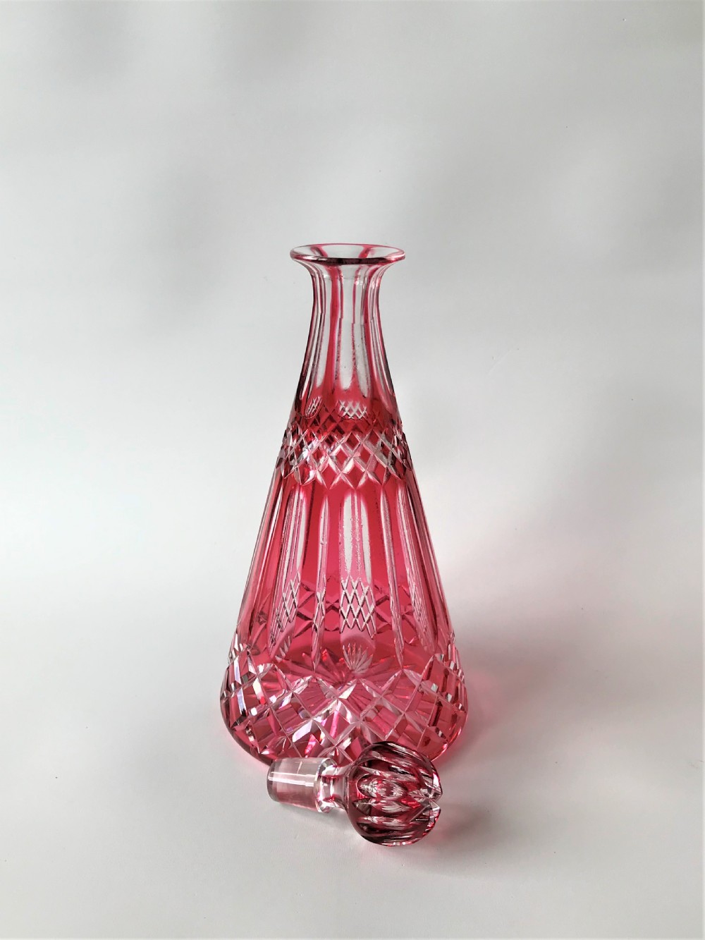 A lovely Victorian cranberry cut glass deanter View V