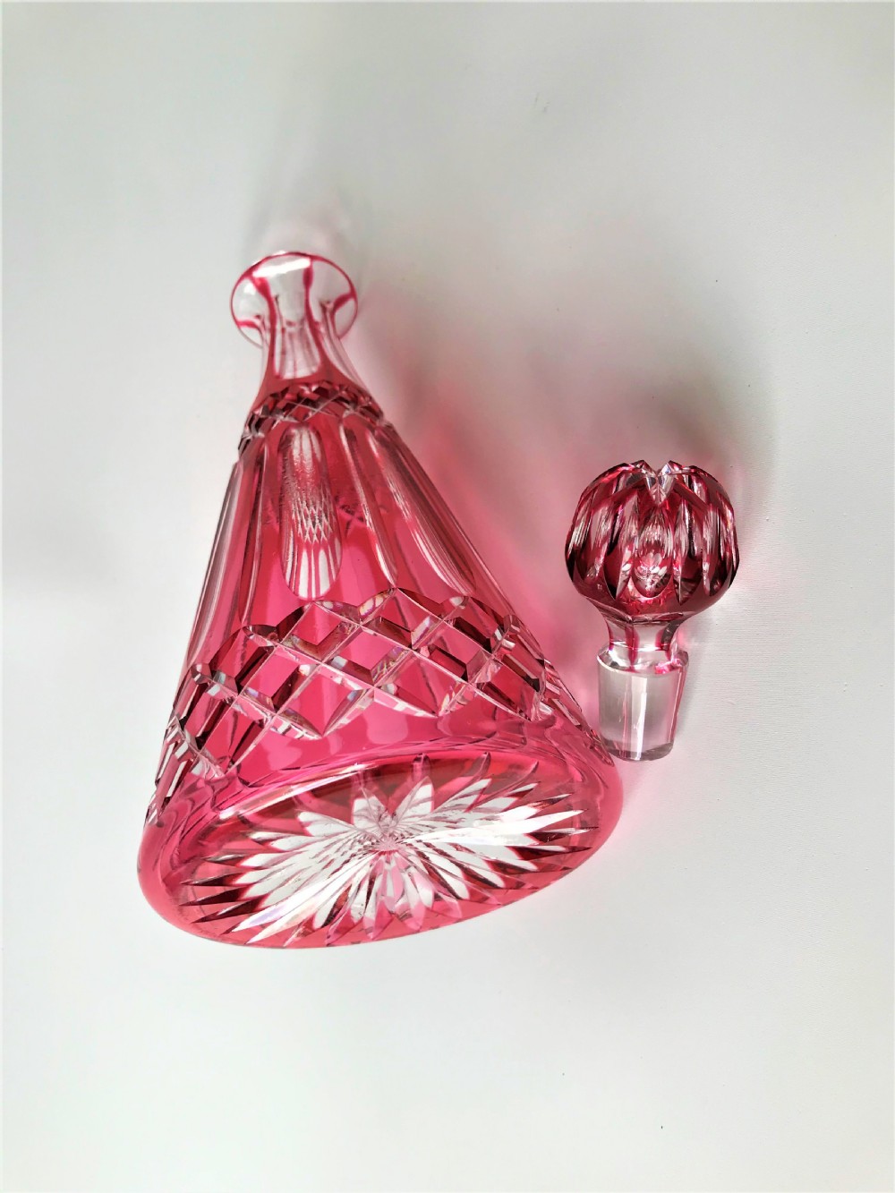 A lovely Victorian cranberry cut glass deanter View VI