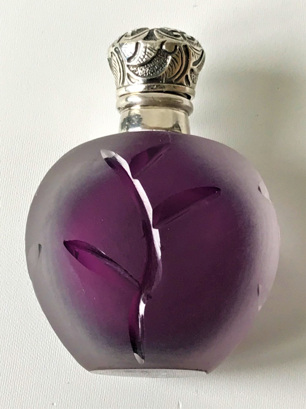A gorgeous Victorian silver mounted amethyst glass scent bottle View II