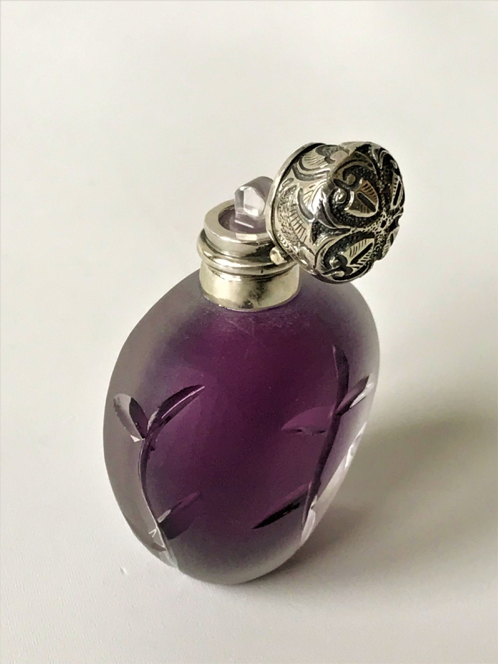 A gorgeous Victorian silver mounted amethyst glass scent bottle View VI