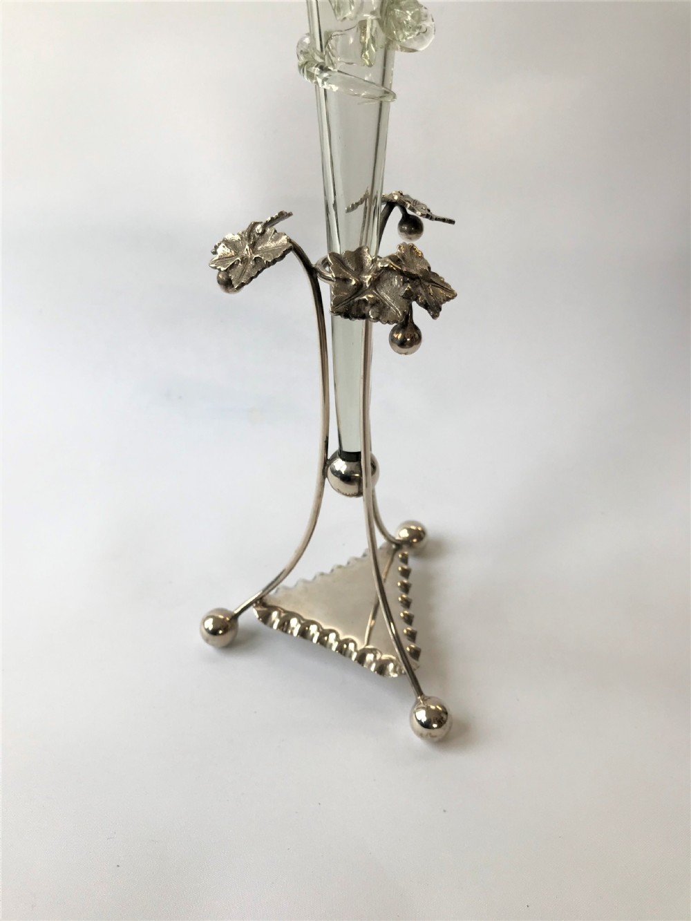 A Victorian silver plated & Vaseline glass trumpet vase View II
