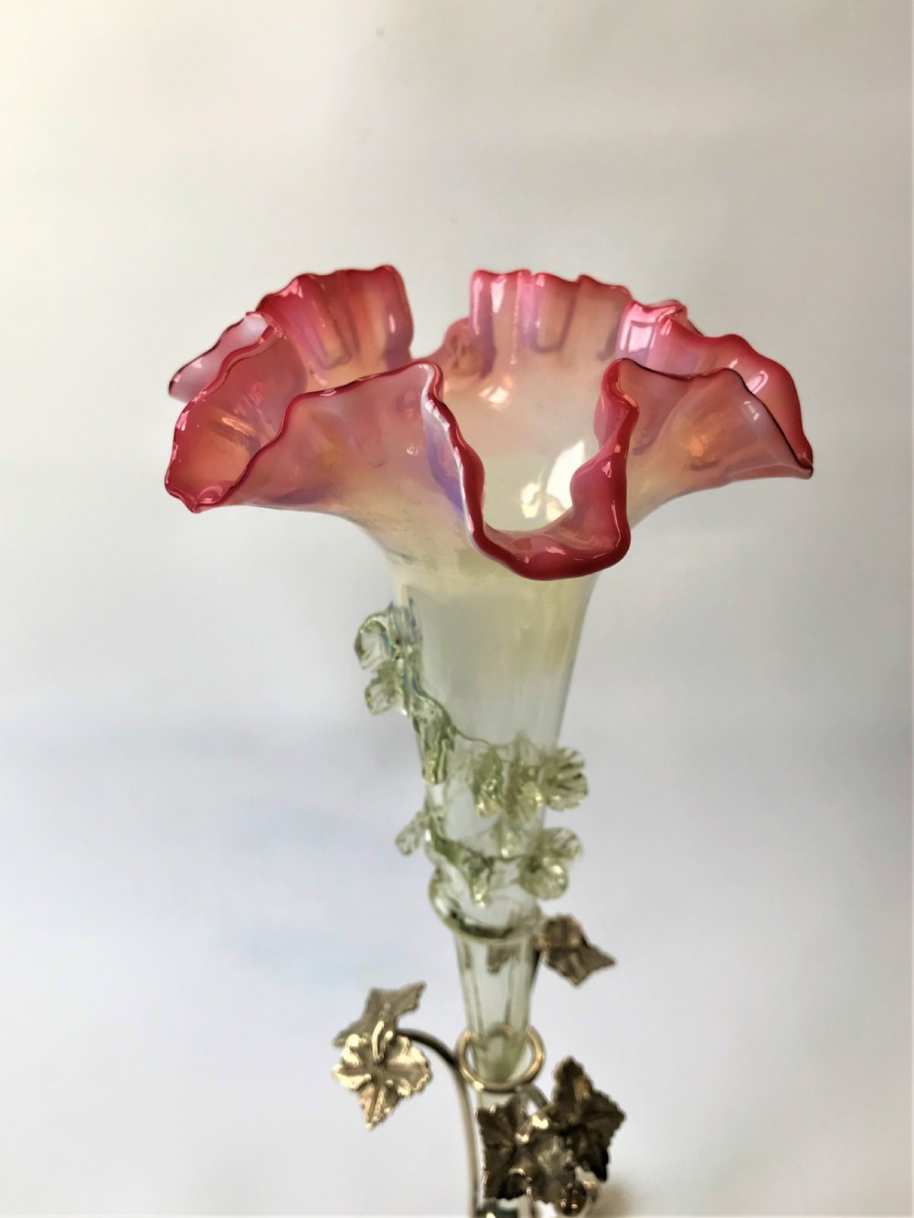 A Victorian silver plated & Vaseline glass trumpet vase View III