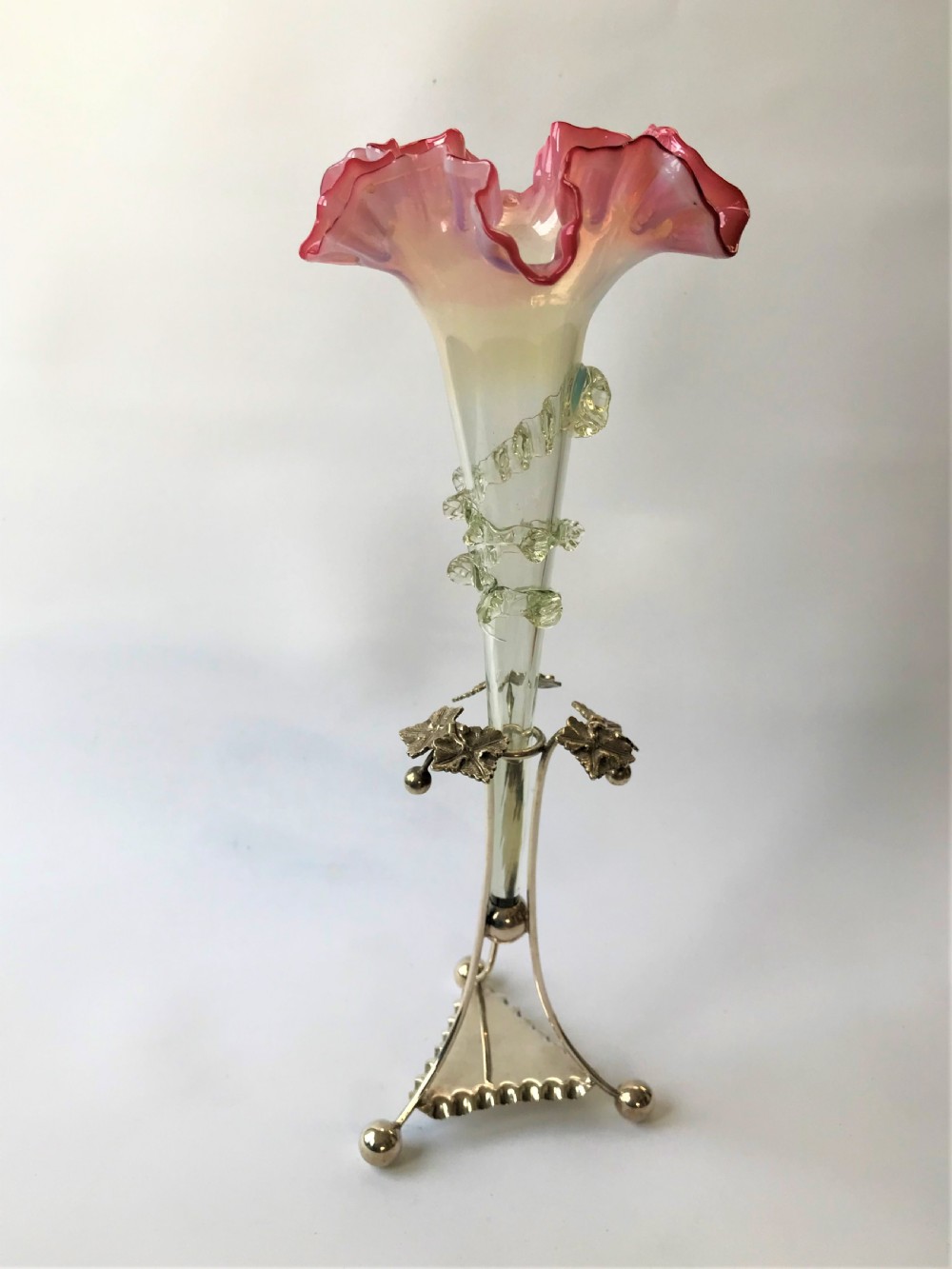 A Victorian silver plated & Vaseline glass trumpet vase View IV