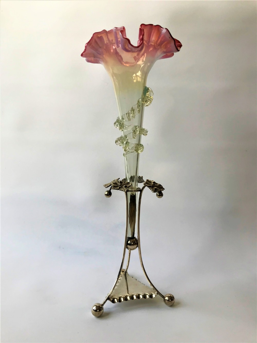A Victorian silver plated & Vaseline glass trumpet vase View V