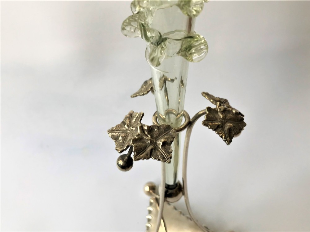 A Victorian silver plated & Vaseline glass trumpet vase View VII
