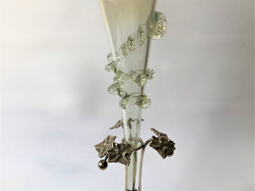 A Victorian silver plated & Vaseline glass trumpet vase View VIII