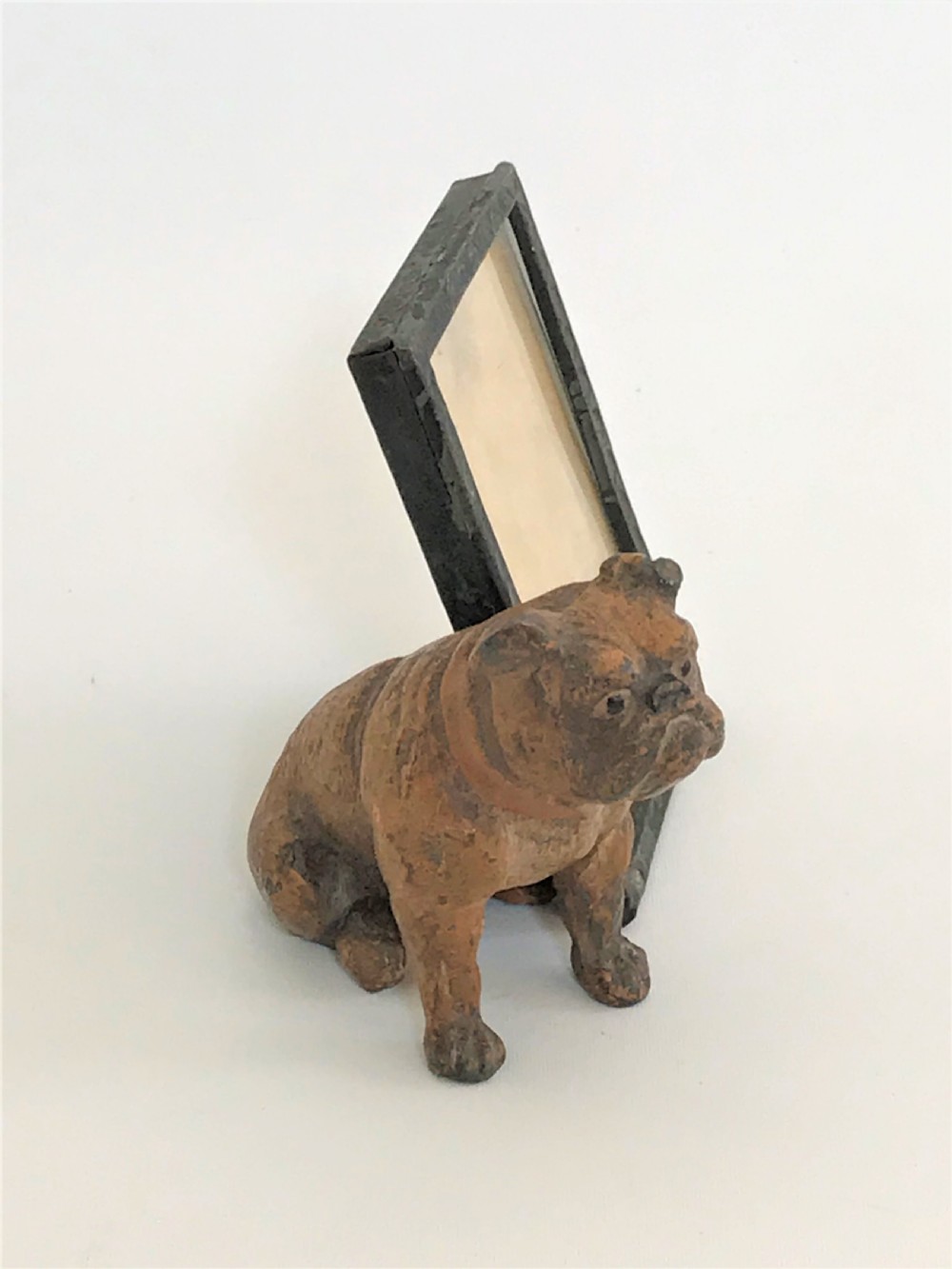 A cold painted figure of  a Bulldog with photo frame