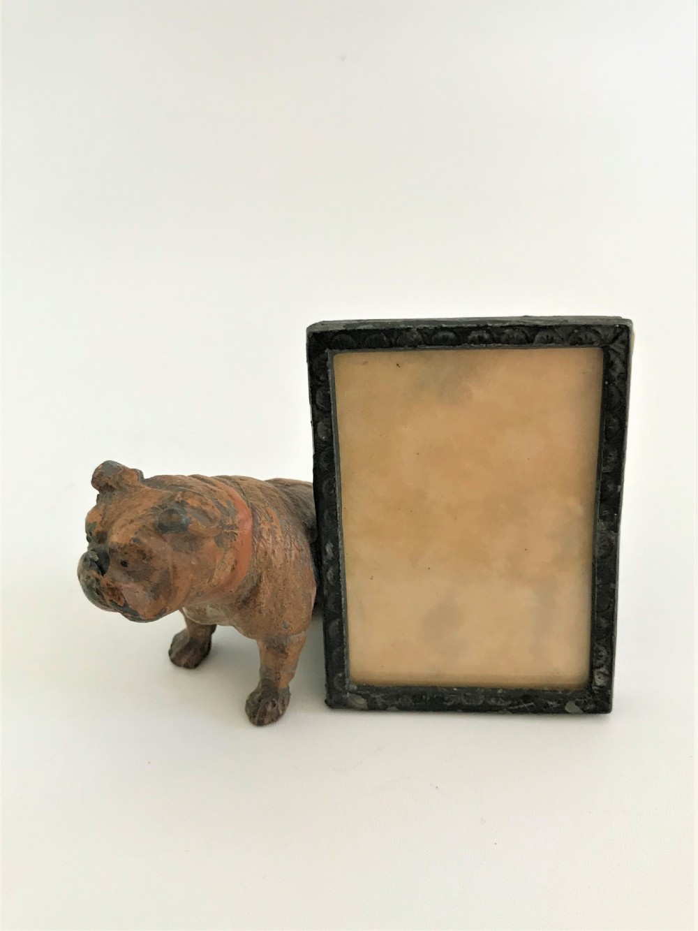 A cold painted figure of  a Bulldog with photo frame View II