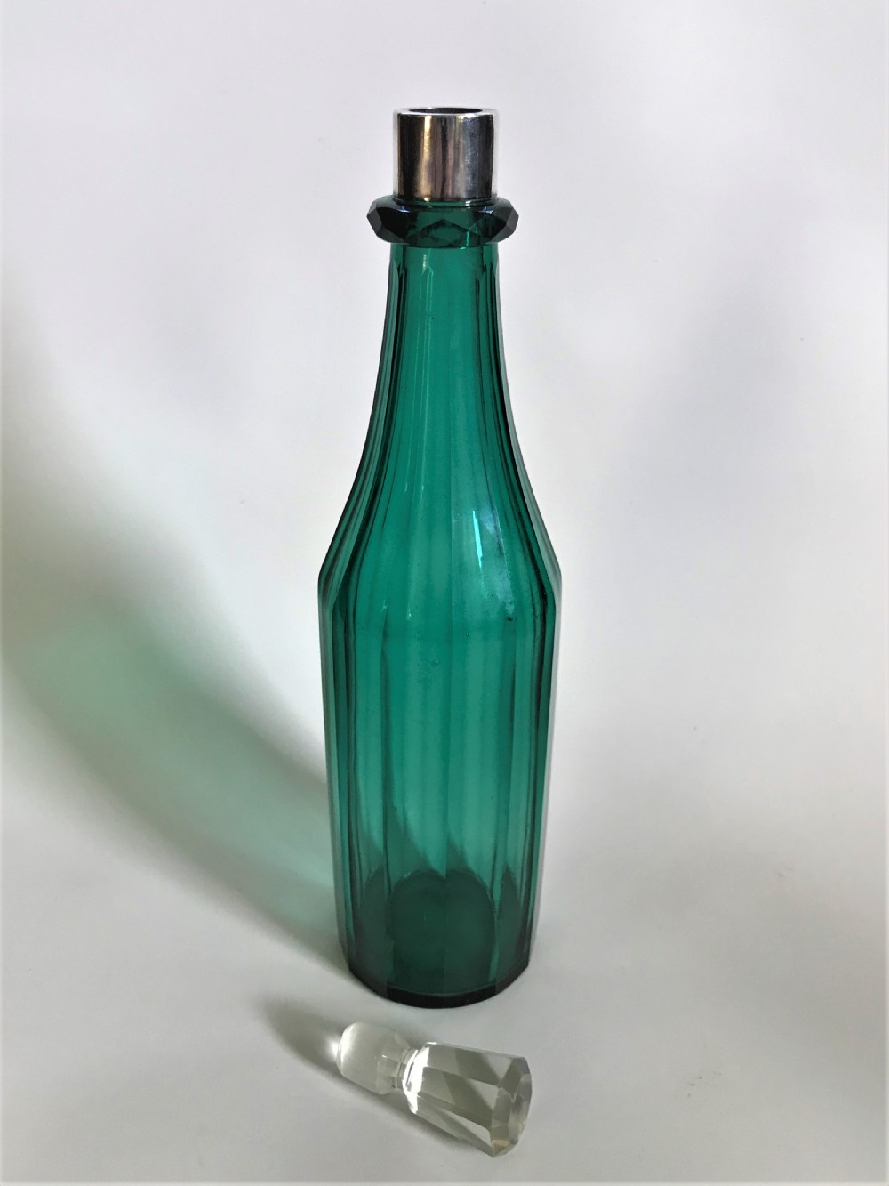 A gorgeous Bristol Green wine bottle with silver plated mount View IV