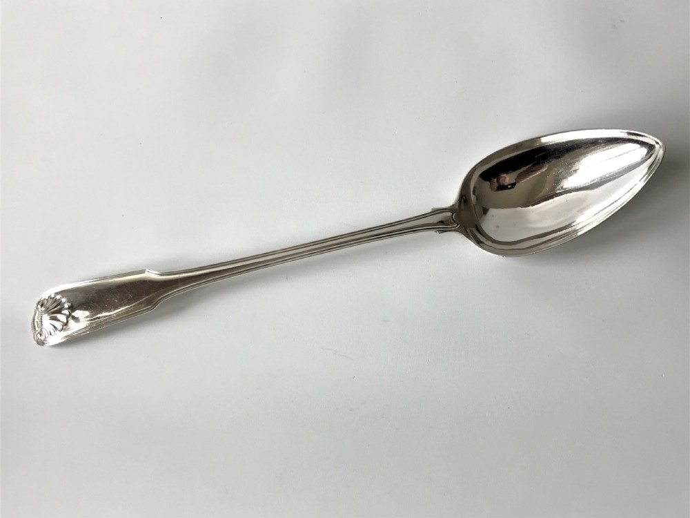 A rare Newcastle silver fiddle, thread & shell basting spoon