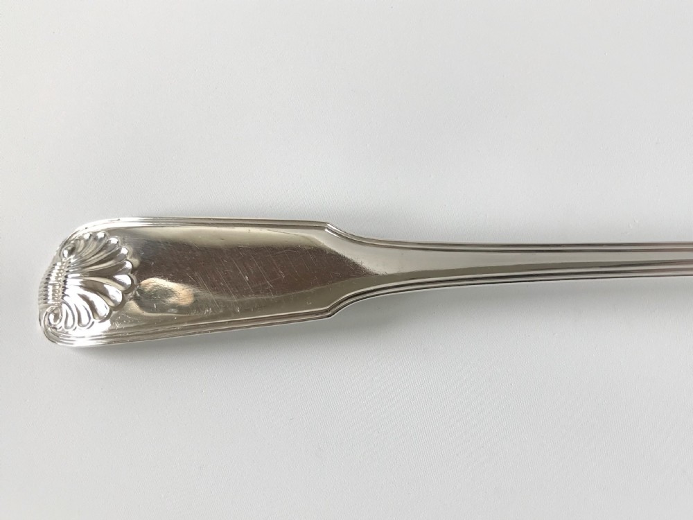 A rare Newcastle silver fiddle, thread & shell basting spoon View II