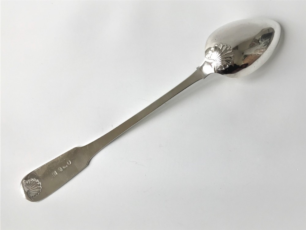 A rare Newcastle silver fiddle, thread & shell basting spoon View III