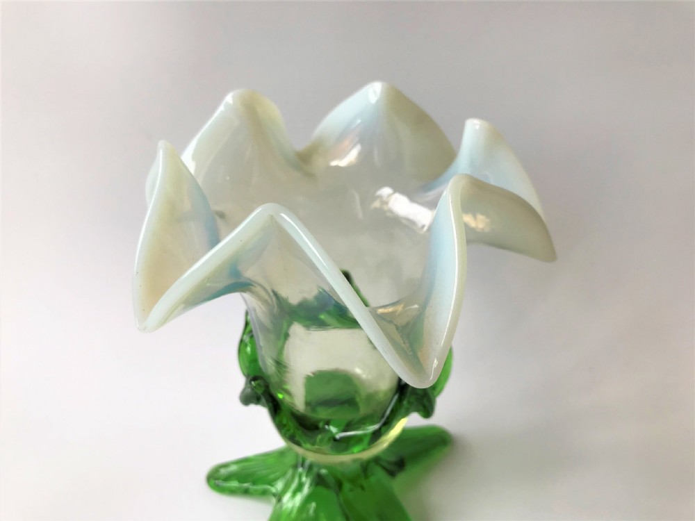 A superb Art Nouveau Vaseline glass posy vase View IV