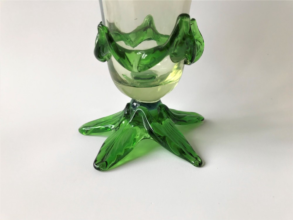A superb Art Nouveau Vaseline glass posy vase View V