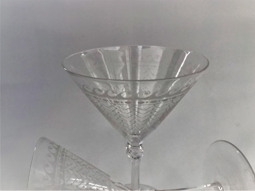 A gorgeous pair etched conical champagne glasses View III