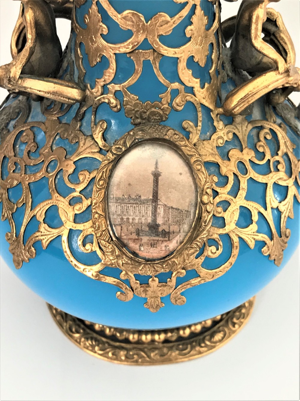 An outstanding Palais Royale ormolu and opaline glass cologne bottle View II