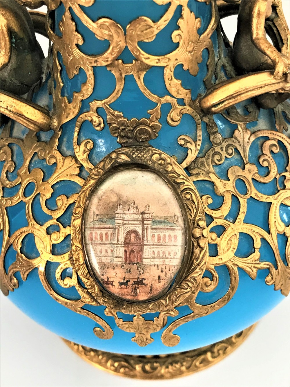 An outstanding Palais Royale ormolu and opaline glass cologne bottle View V