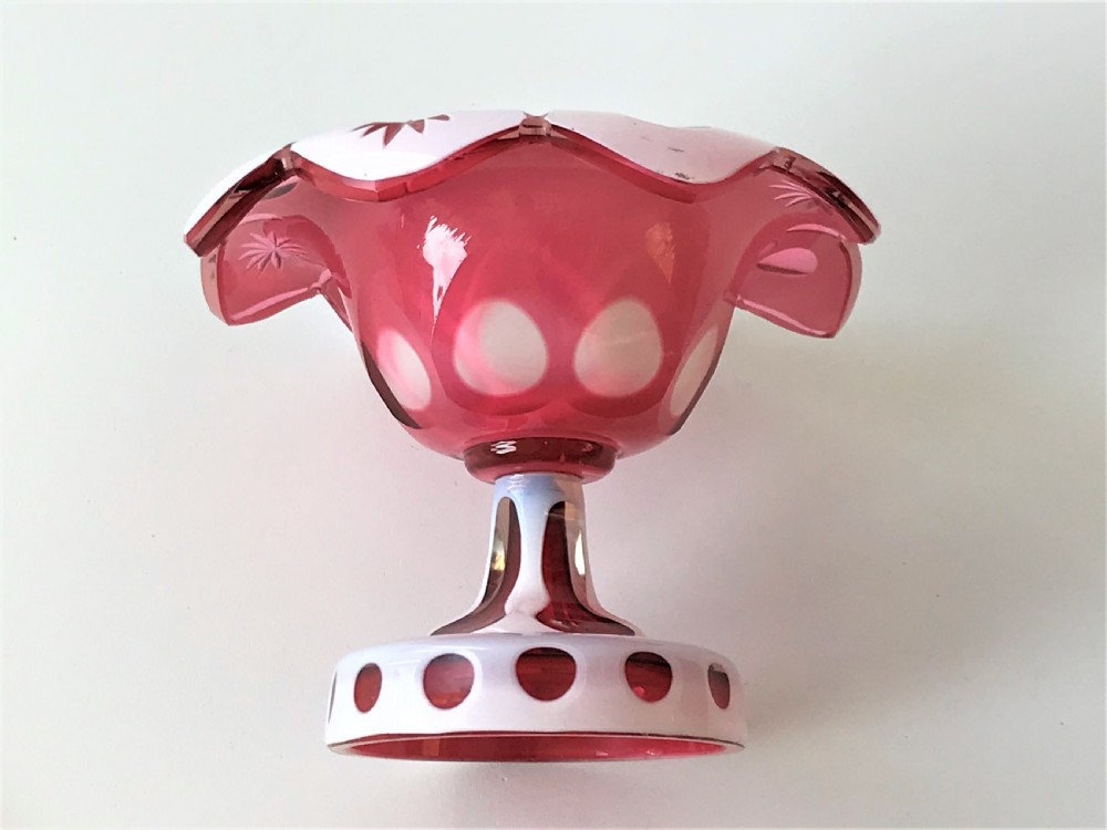 A Bohemian overlay cranberry condiment dish View III