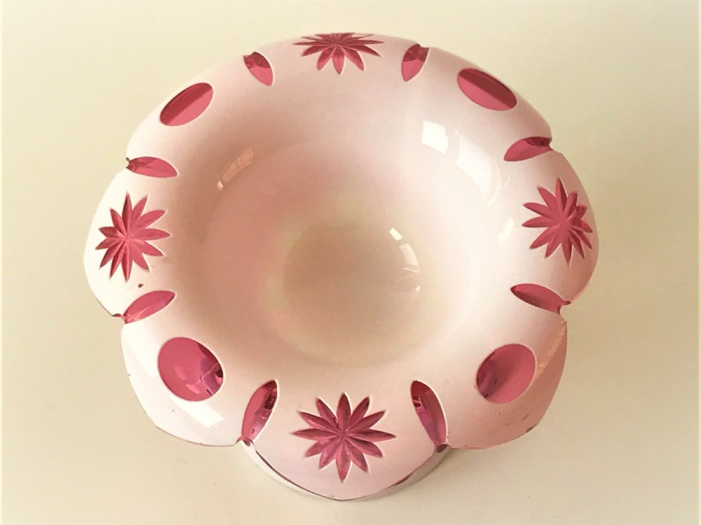 A Bohemian overlay cranberry condiment dish View IV