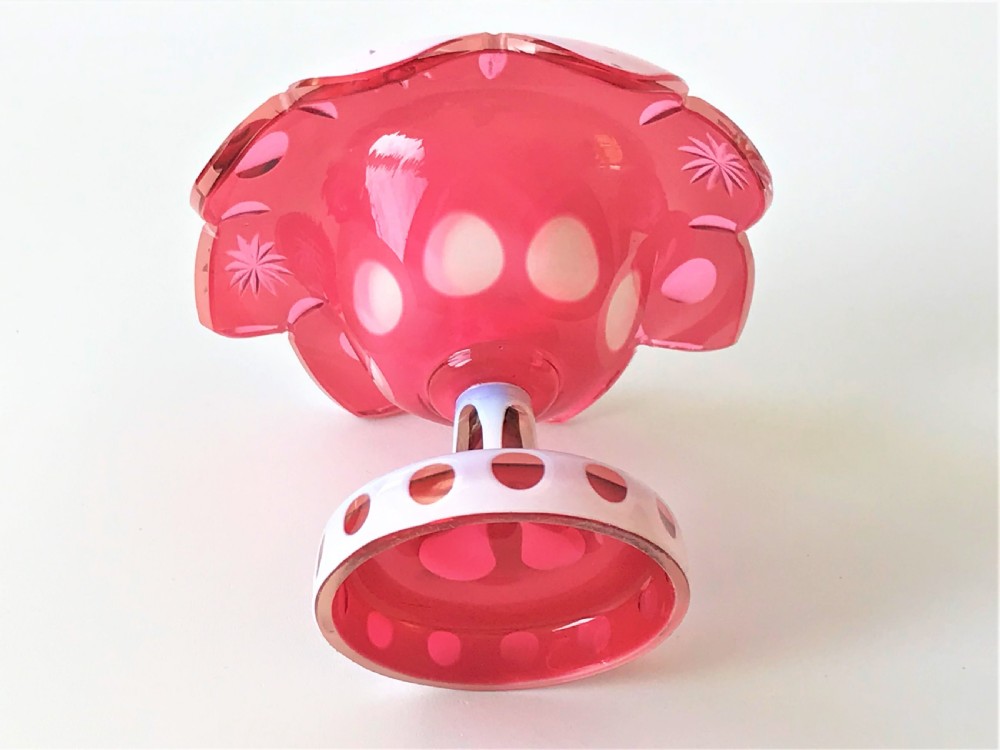 A Bohemian overlay cranberry condiment dish View V