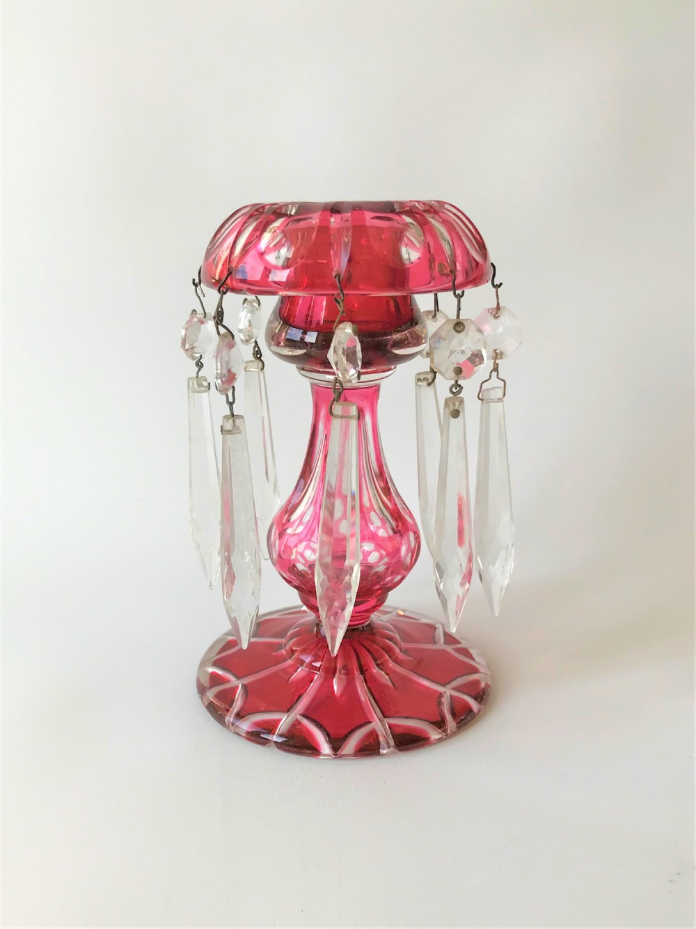 A small Victorian cranberry cut glass lustre