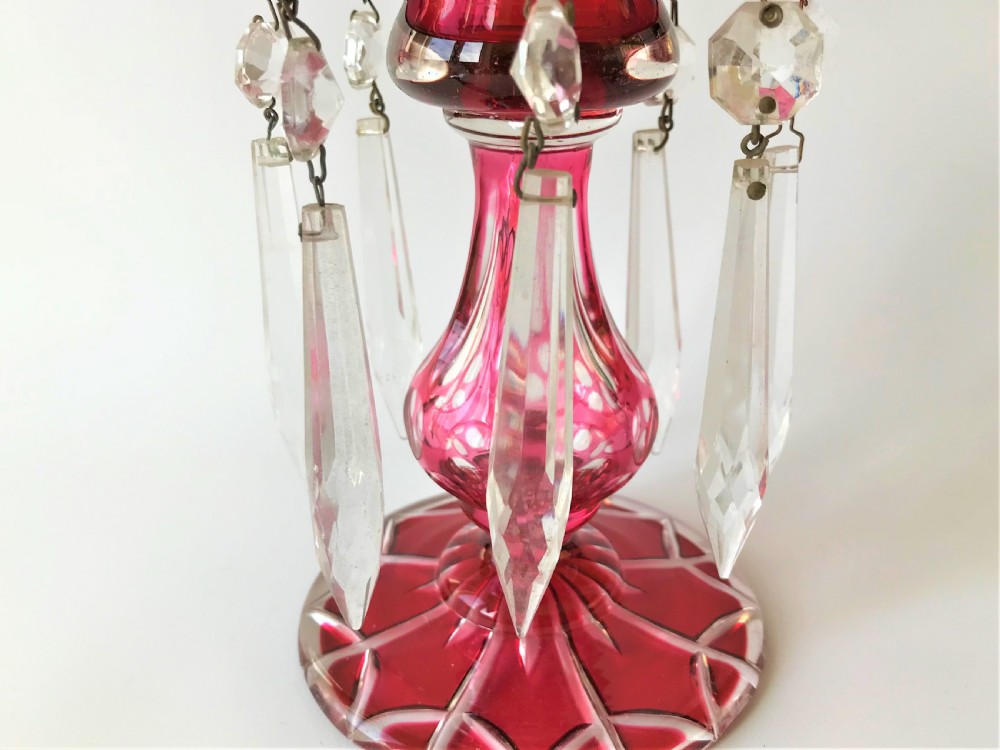 A small Victorian cranberry cut glass lustre View III